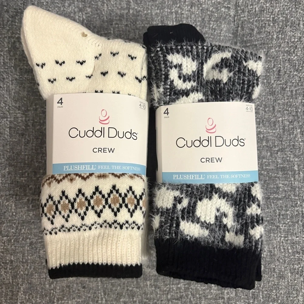 Cuddl Duds Women's Crew Socks - Black and Cream Patterns